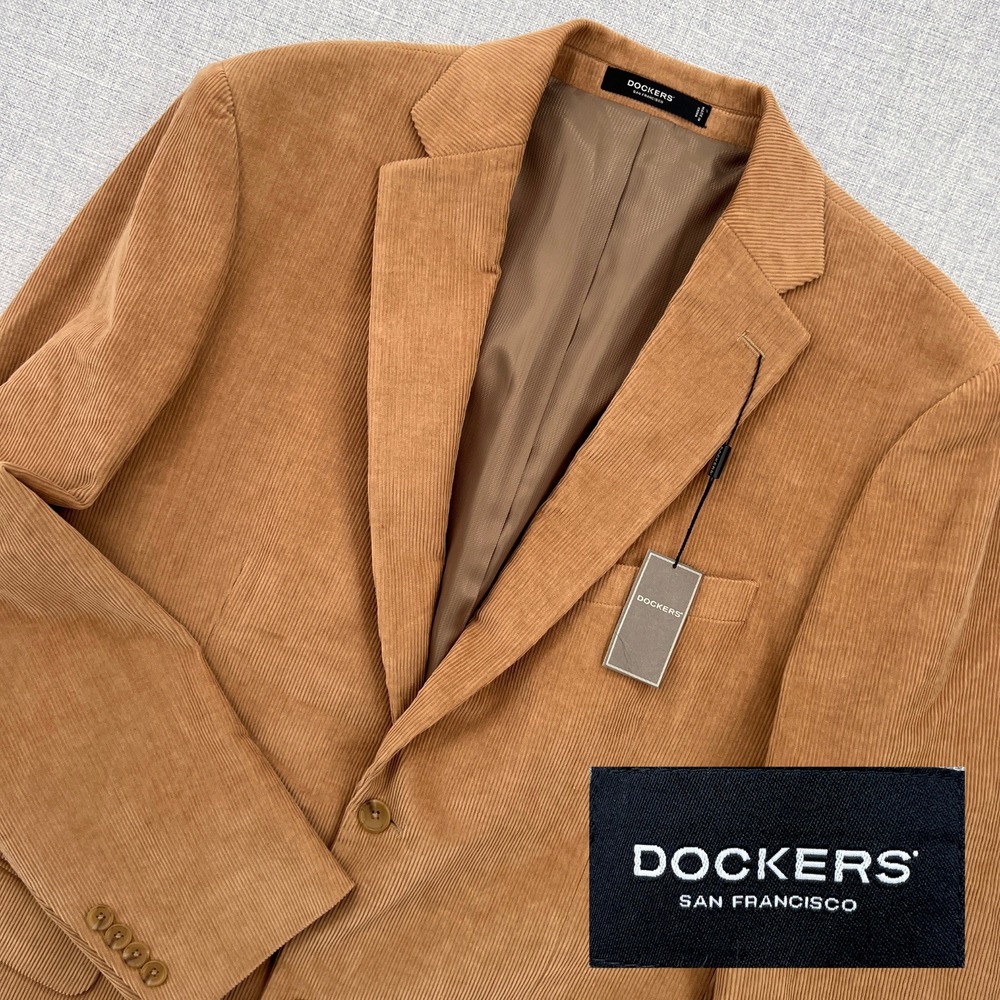 NEW Dockers Corduroy Blazer Sport Coat Jacket Men 44L Beige Cotton Academia Ivy